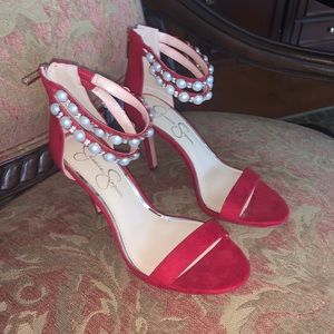 New red Jessica Simpson heels w/ pearl